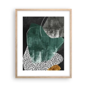 Een poster in een licht eiken lijst - Kleurrijke abstractie met bladgoud - 40x50 cm