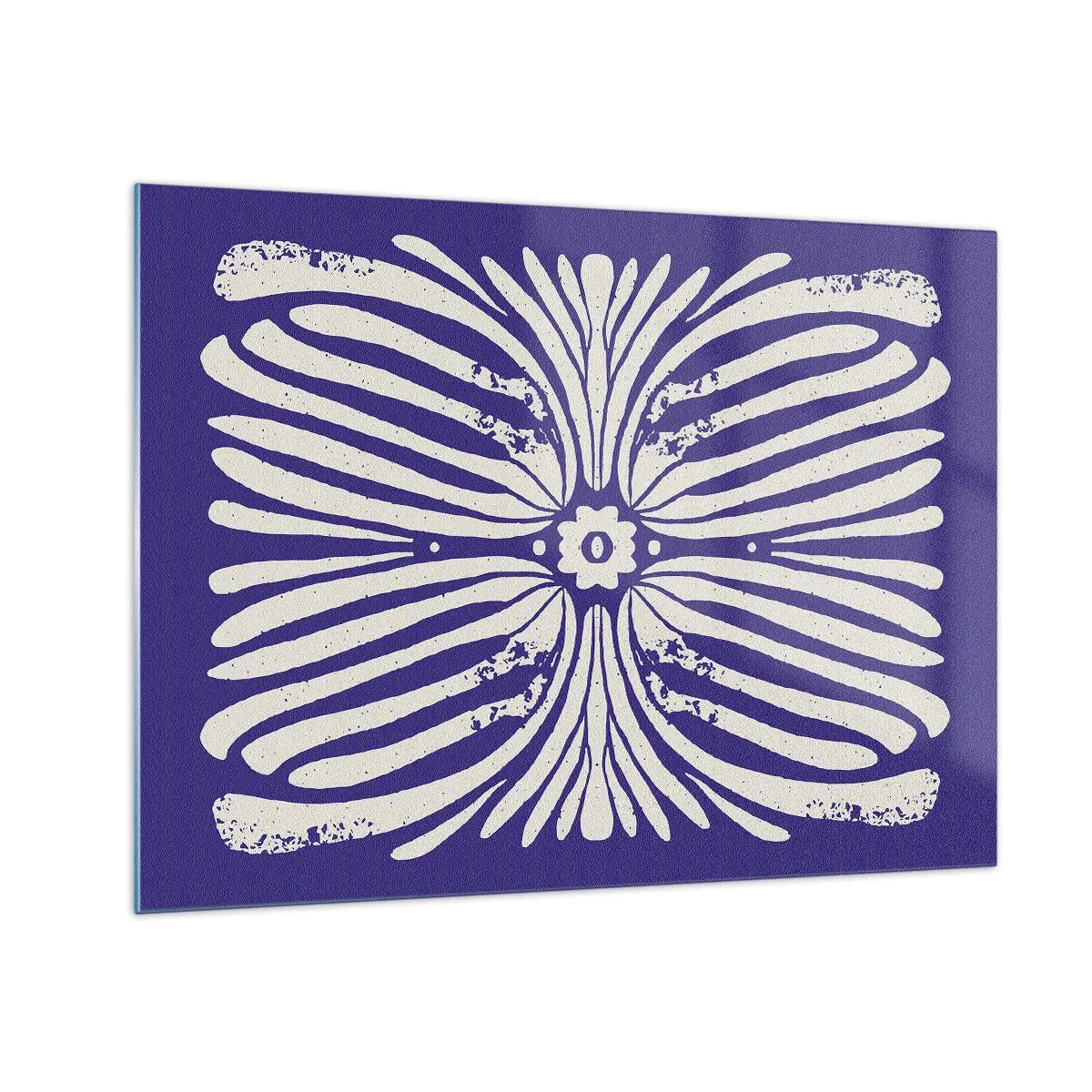 Schilderen op glas - Symmetrisch etnisch patroon op een paarse achtergrond - 70x50cm - Etnische inspiraties - Moderne wanddecoratie voor woonkamer en slaapkamer ARTTOR