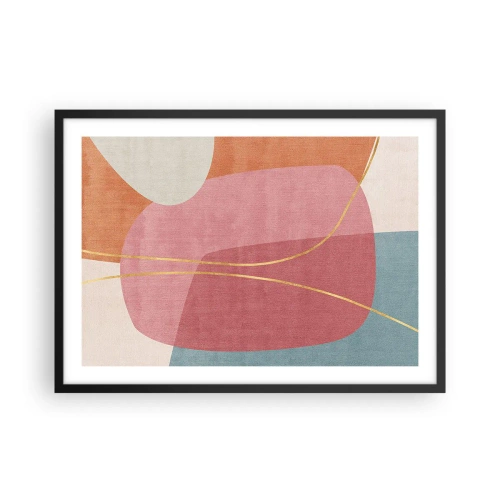 Poster in een zwarte lijst - Pastelkleurcompositie met gouddraad - 70x50 cm