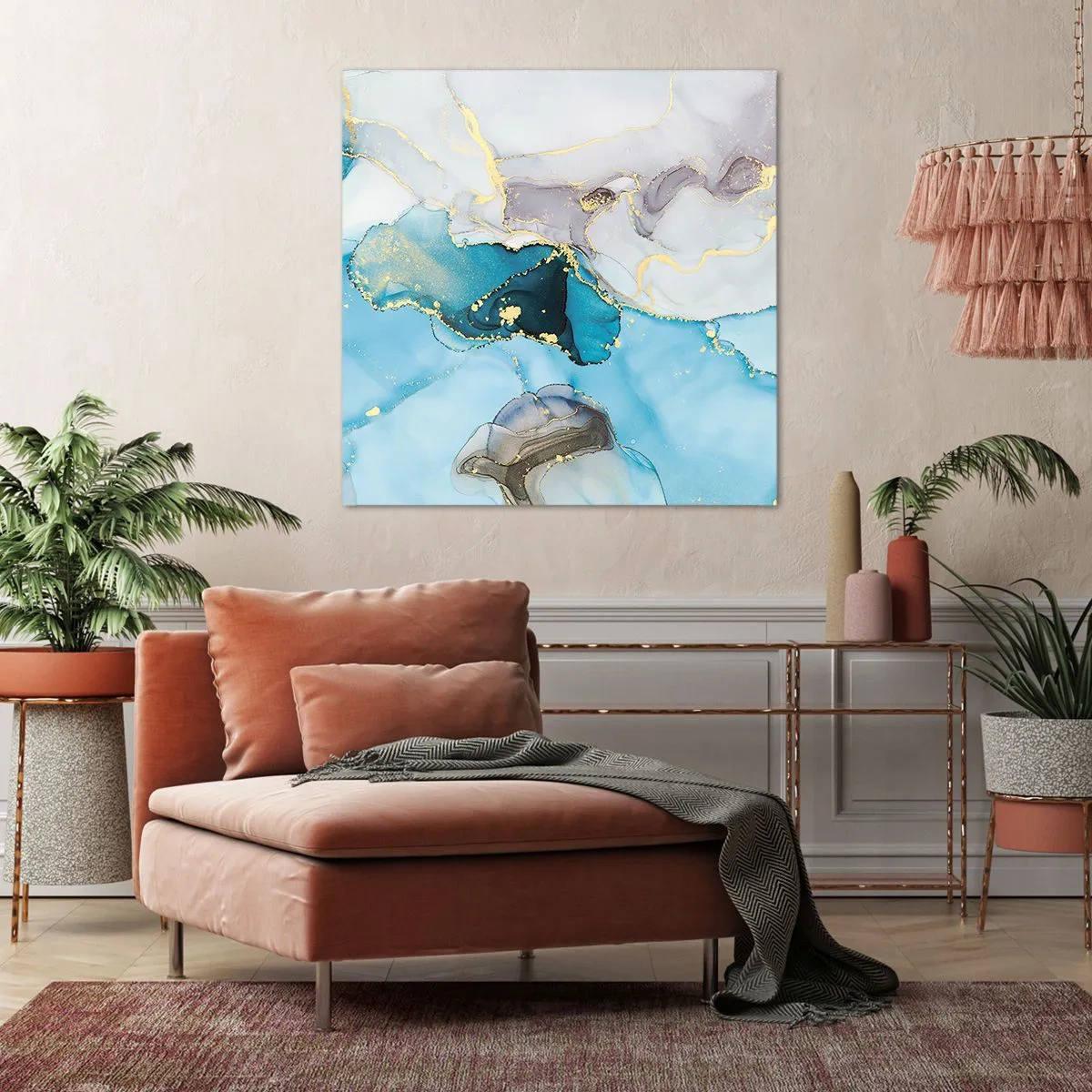 Schilderen op canvas - Een studie van de ontmoeting van grijs en turkoois - 30x30 cm