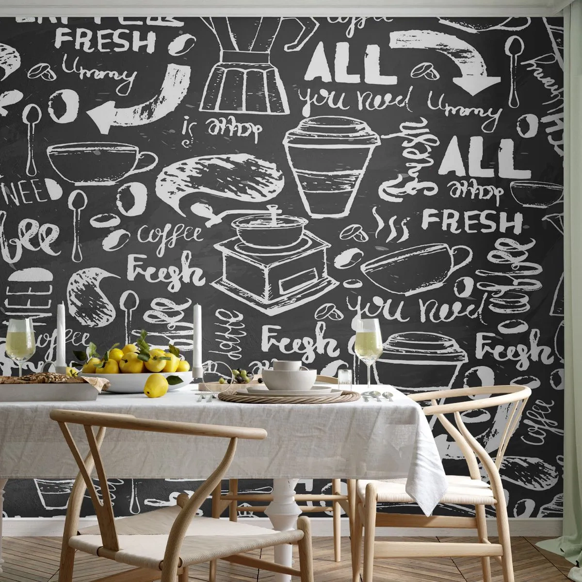 Fotobehang Standard Eco - Alles wat je nodig hebt is… - Gastronomie, Muurschildering, Graffiti - 400x280 cm