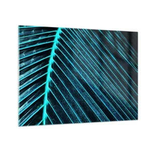 Schilderen op glas - Macrofotografie van een palmblad in turquoise tinten - 70x50cm - Groene textuur - Moderne wanddecoratie voor woonkamer en slaapkamer ARTTOR