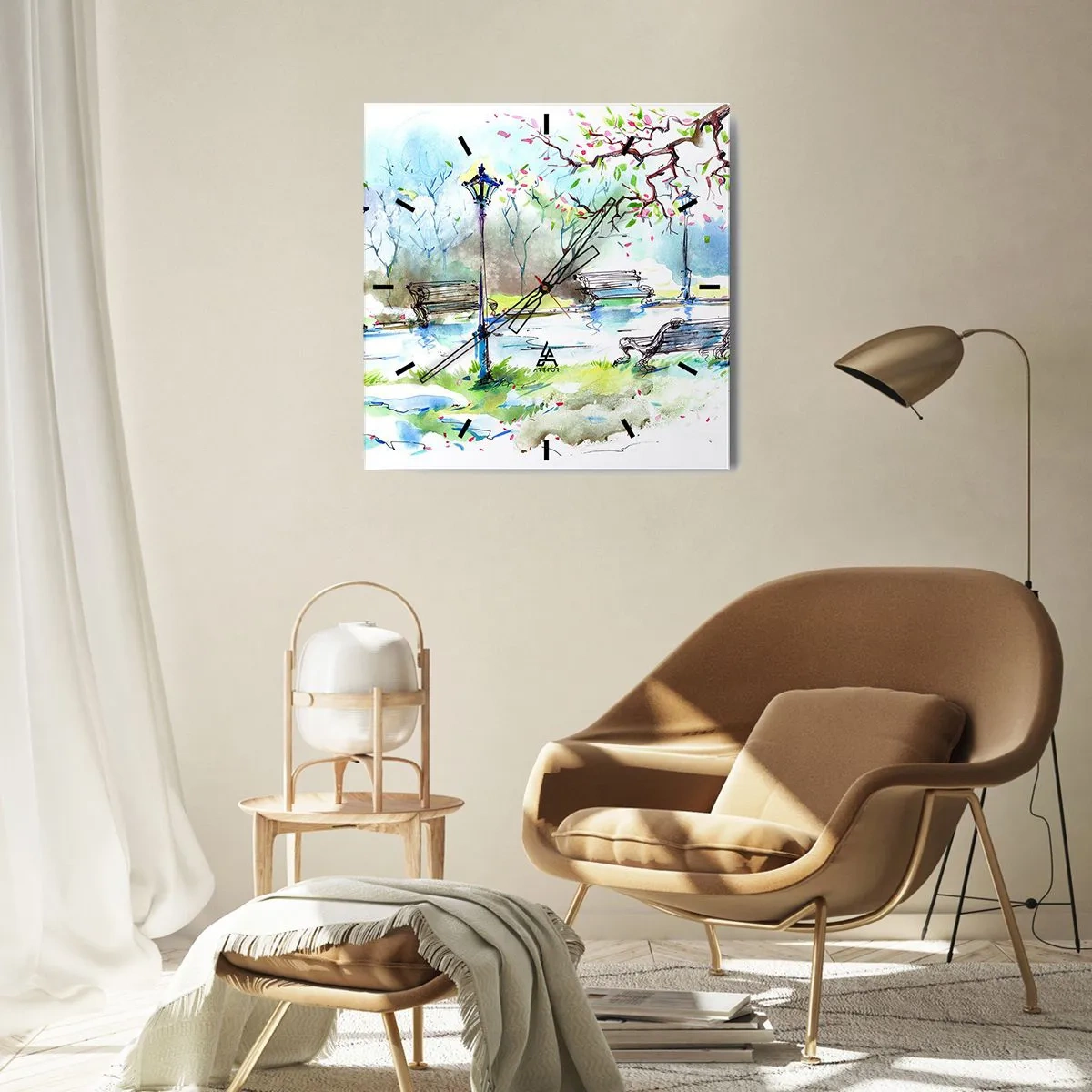 Wandklok - Klok - De charme van de stilte van het park - 30x30 cm