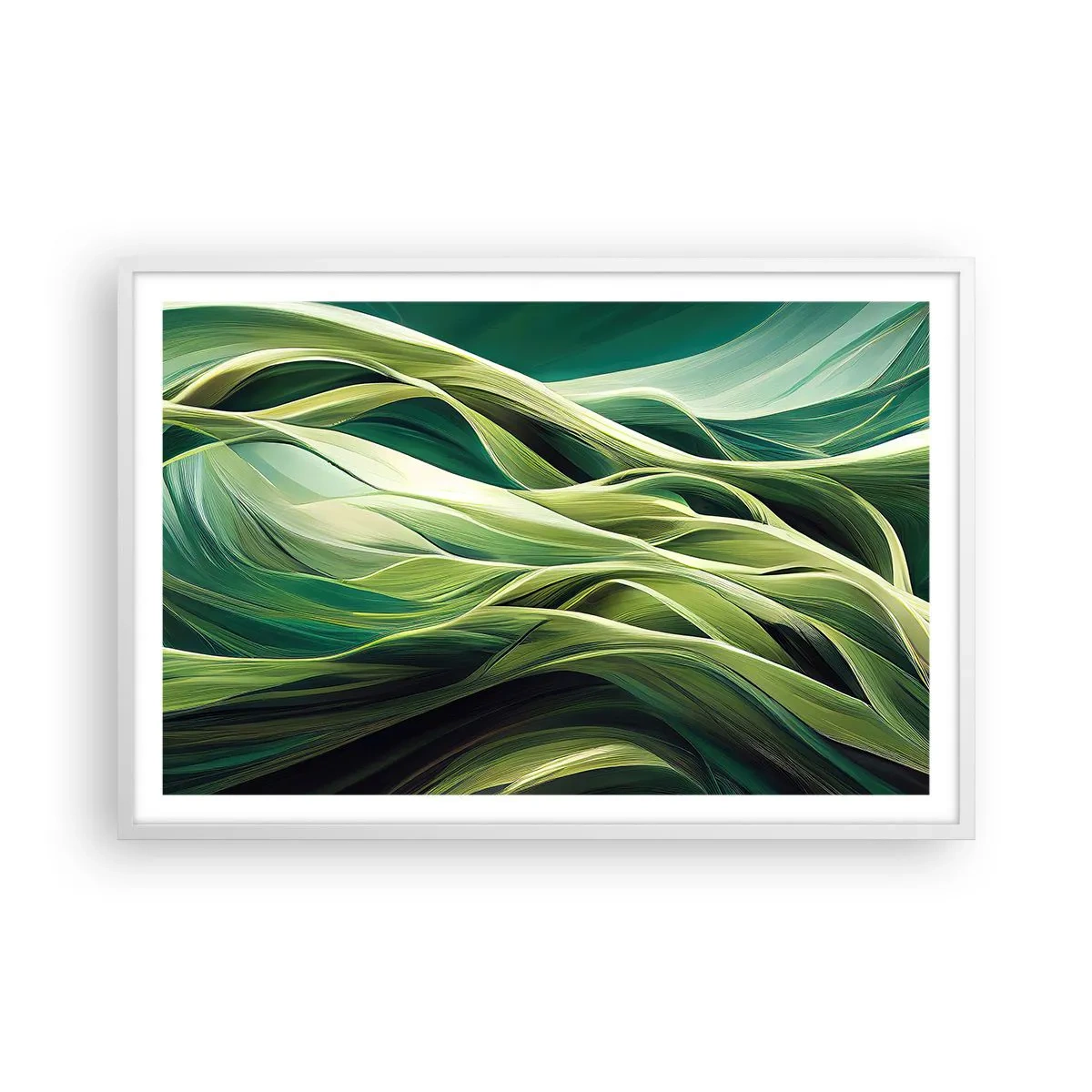 Poster in een witte lijst - Abstract groen spel - 91x61 cm
