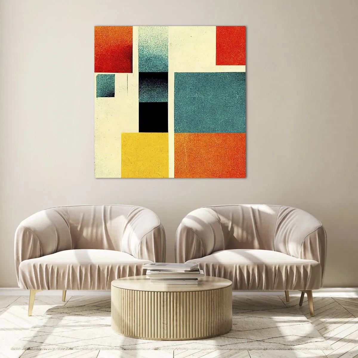 Schilderen op glas - Geometrische abstractie – goede energie - 60x60 cm