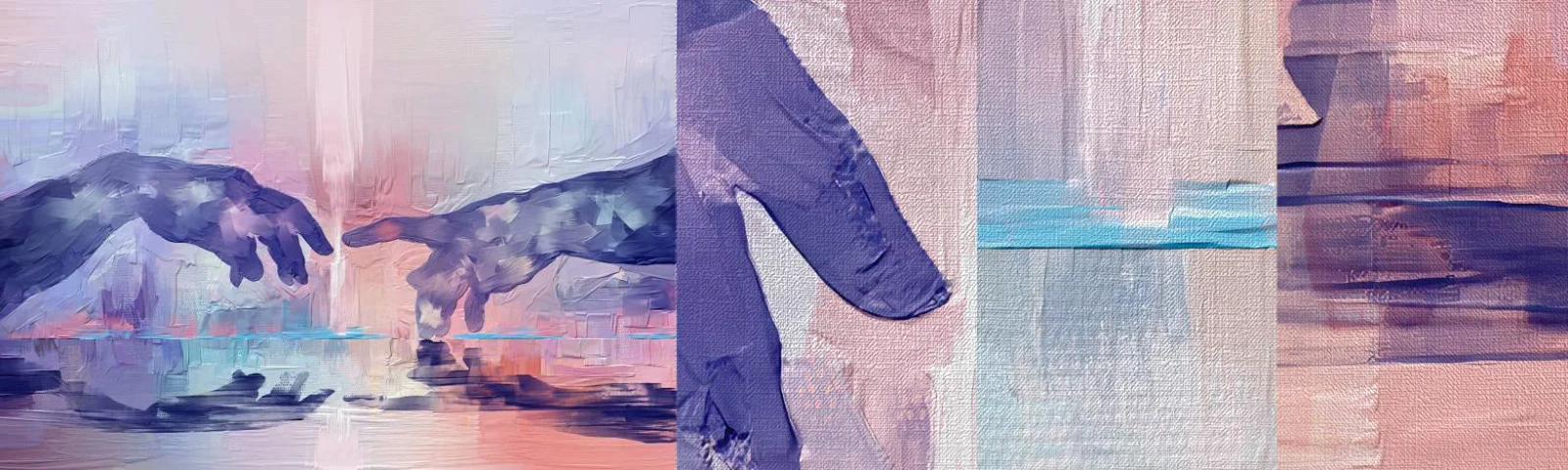 Fotobehang Monster Premium Canvas - Goddelijke levensvonk - Handen, Michelangelo, Deel - 100x30 cm