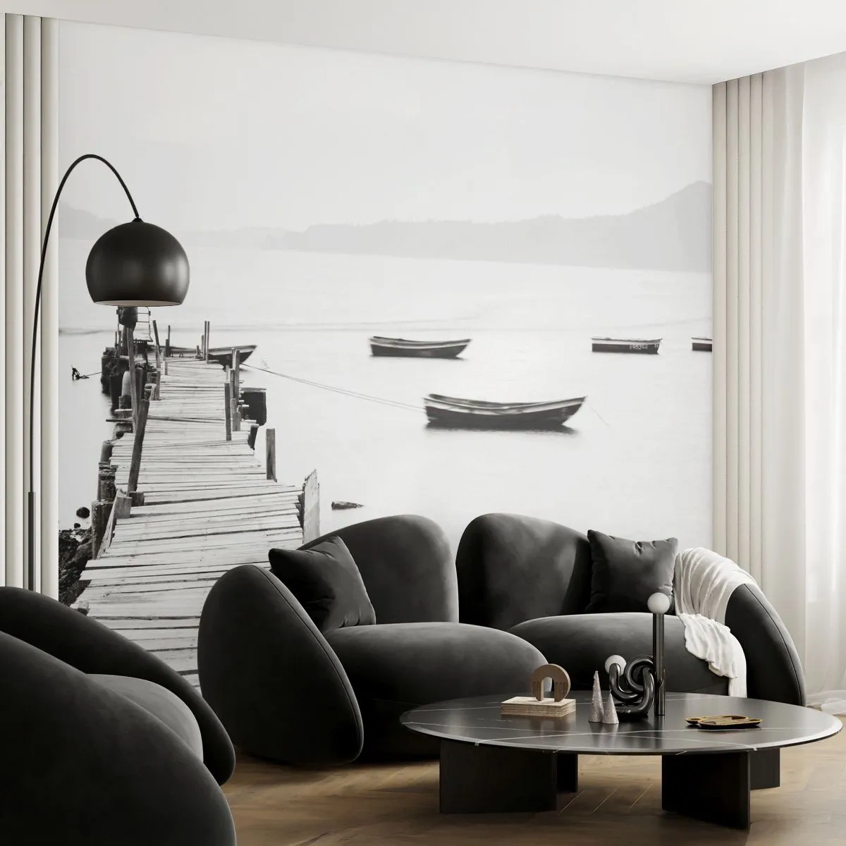 Zelfklevend Fotobehang Deluxe Sticker - Stil en schoon boven het water - Landschap, Meer, Łódź - 250x175 cm