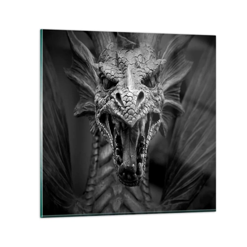 Schilderen op glas - Een sprookjesachtige draak in grijs - 60x60 cm
