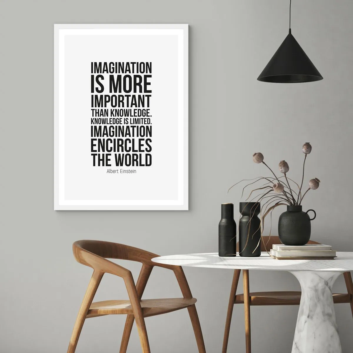 Poster in een witte lijst - Einstein over de kracht van verbeelding - 70x100 cm