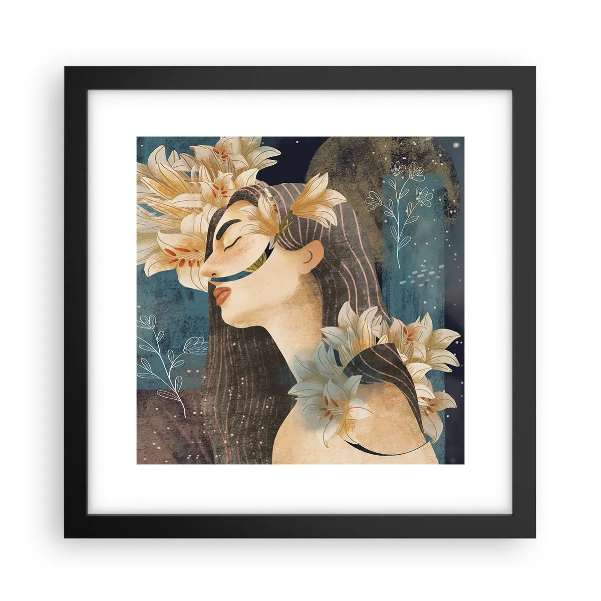 Poster in een zwarte lijst - Een sprookje over een prinses met lelies - 30x30 cm