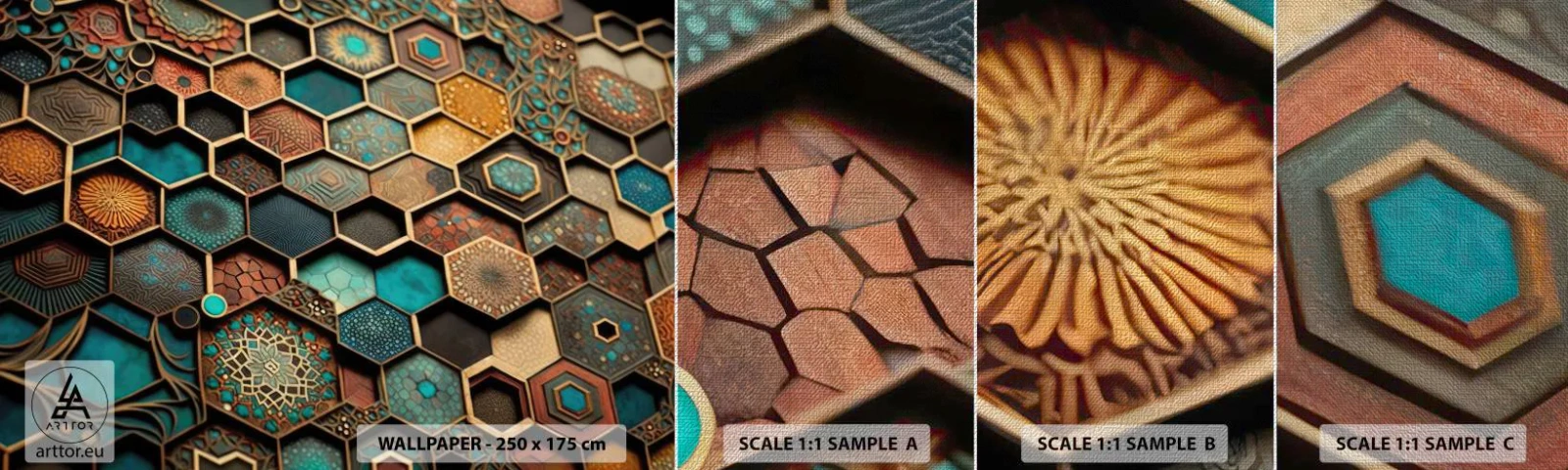 Fotobehang Monster Premium Canvas - Arabische ornamenten – variatie - Kubus, Mozaïek, Patroon - 100x30 cm