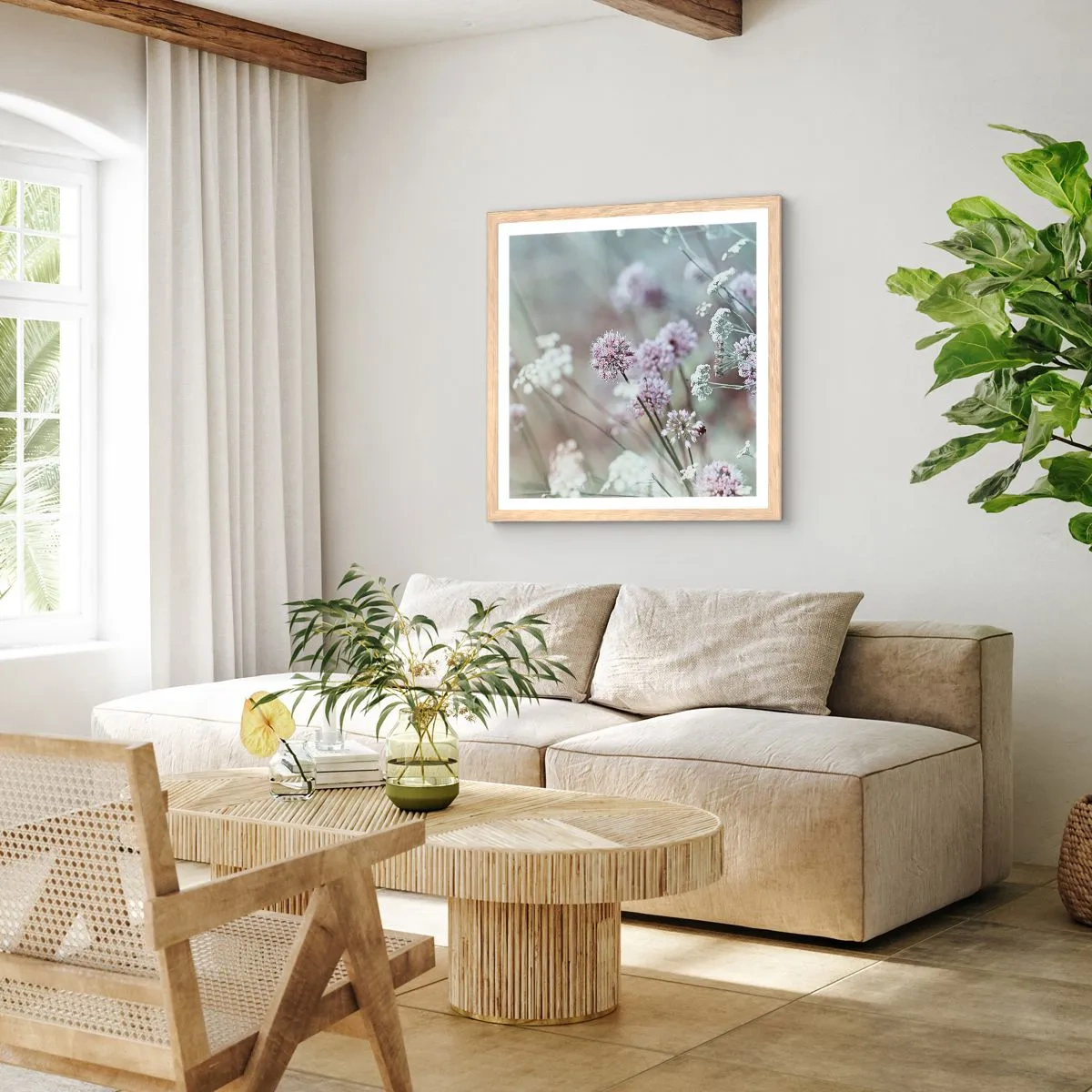 Een poster in een licht eiken lijst - Zoete filigrane kruiden - 50x50 cm