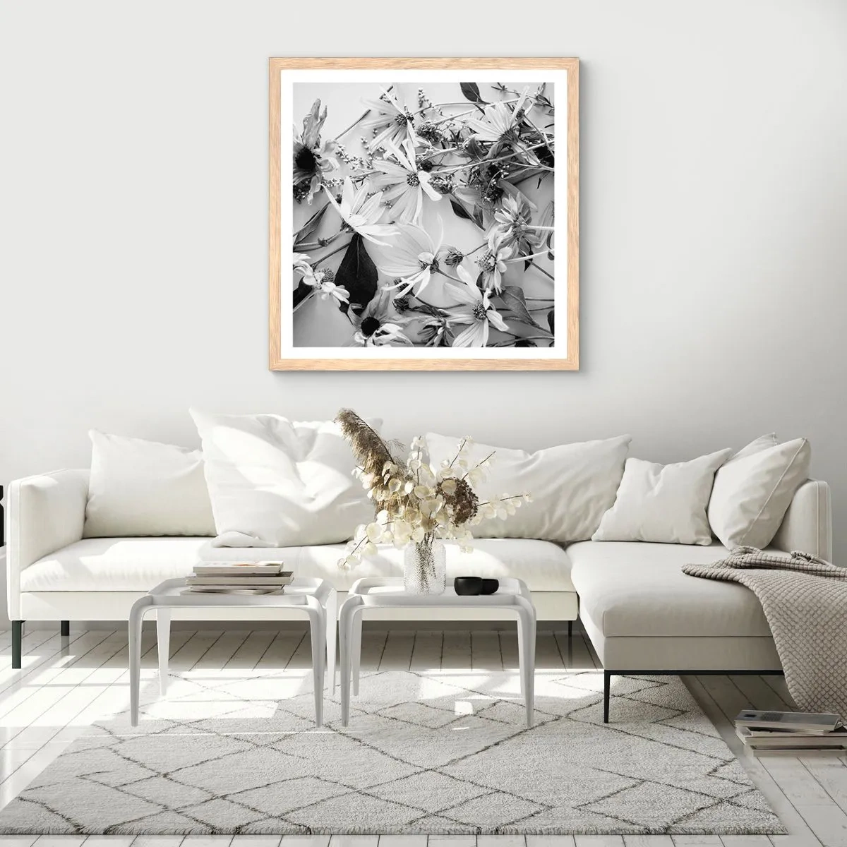 Een poster in een licht eiken lijst - Niet-boeket bloemen - 60x60 cm