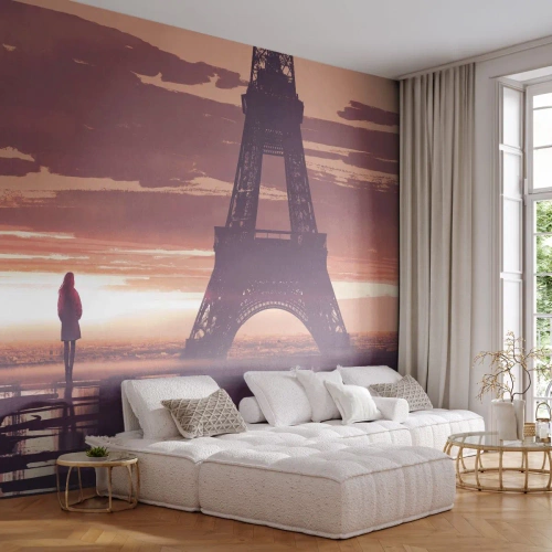 Fotobehang Premium Sand - Slechts twee van hen - Stad, Eiffeltoren, Parijs - 150x105 cm