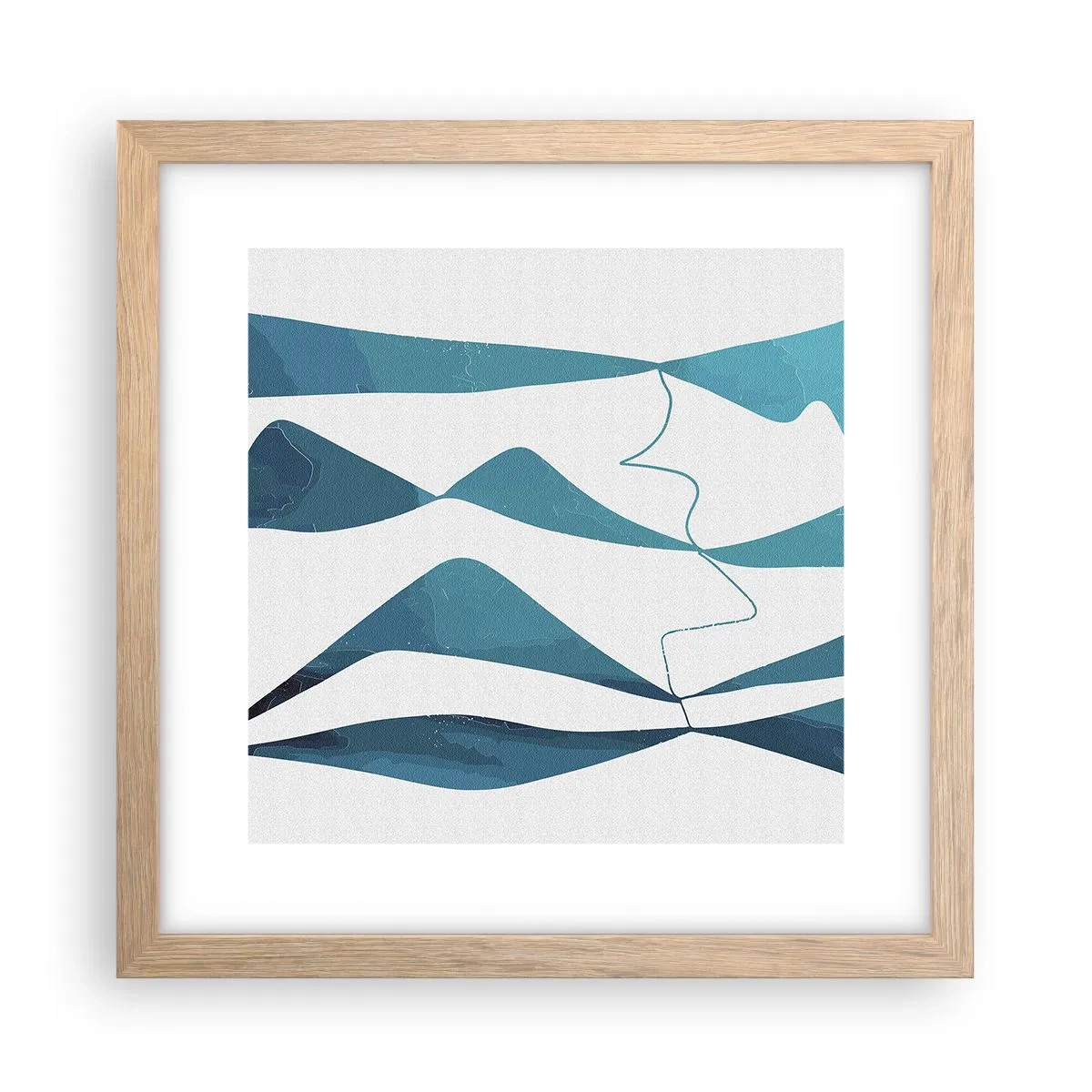 Een poster in een licht eiken lijst - Abstractie: turquoise verbinding - 30x30 cm