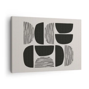 Schilderen op canvas - Geometrie met halve cirkels en lijnen in zwart op een lichte achtergrond - 70x50cm - Halfslachtige deals - Moderne wanddecoratie voor woonkamer en slaapkamer ARTTOR