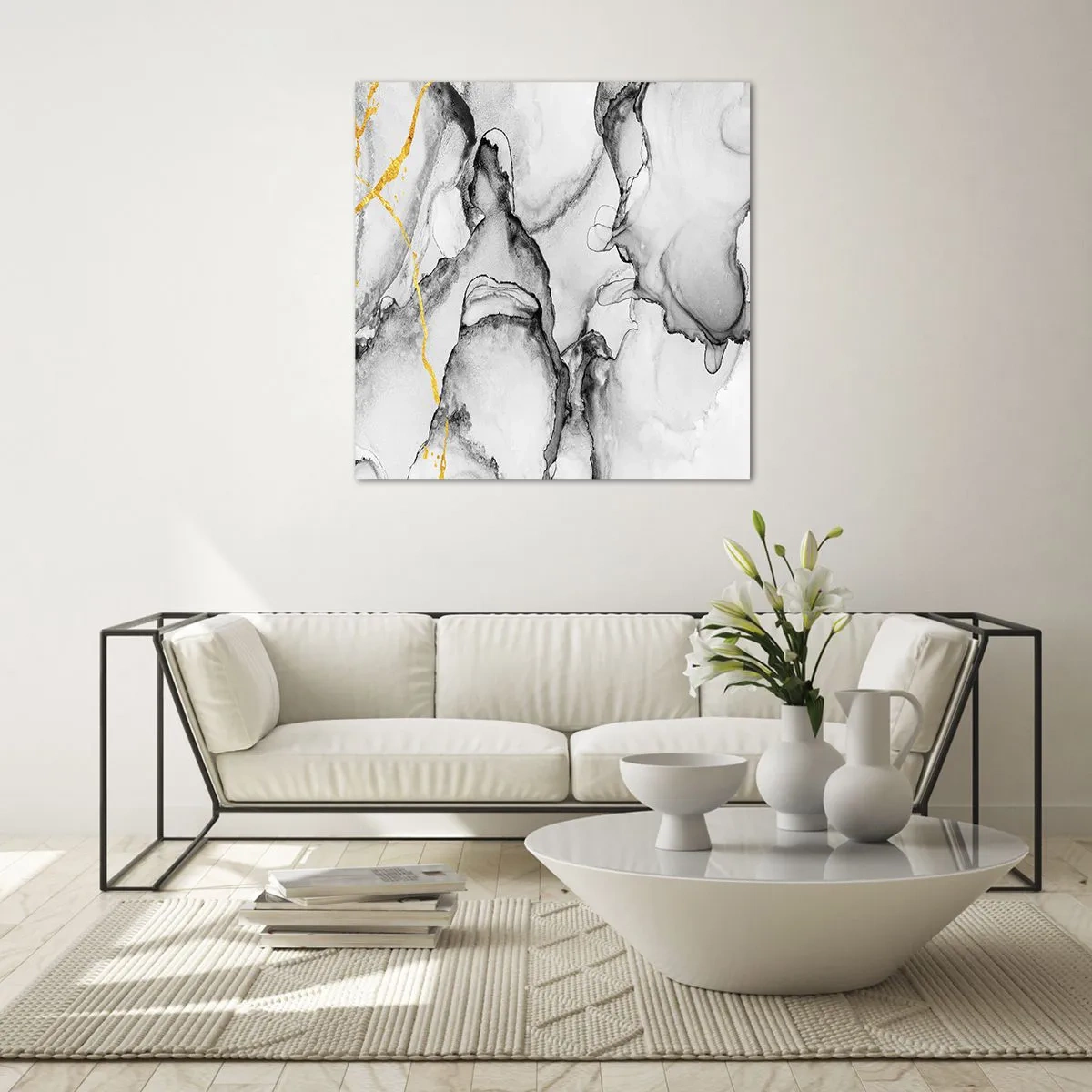 Schilderen op glas - Compositie met een gouden motief - 40x40 cm