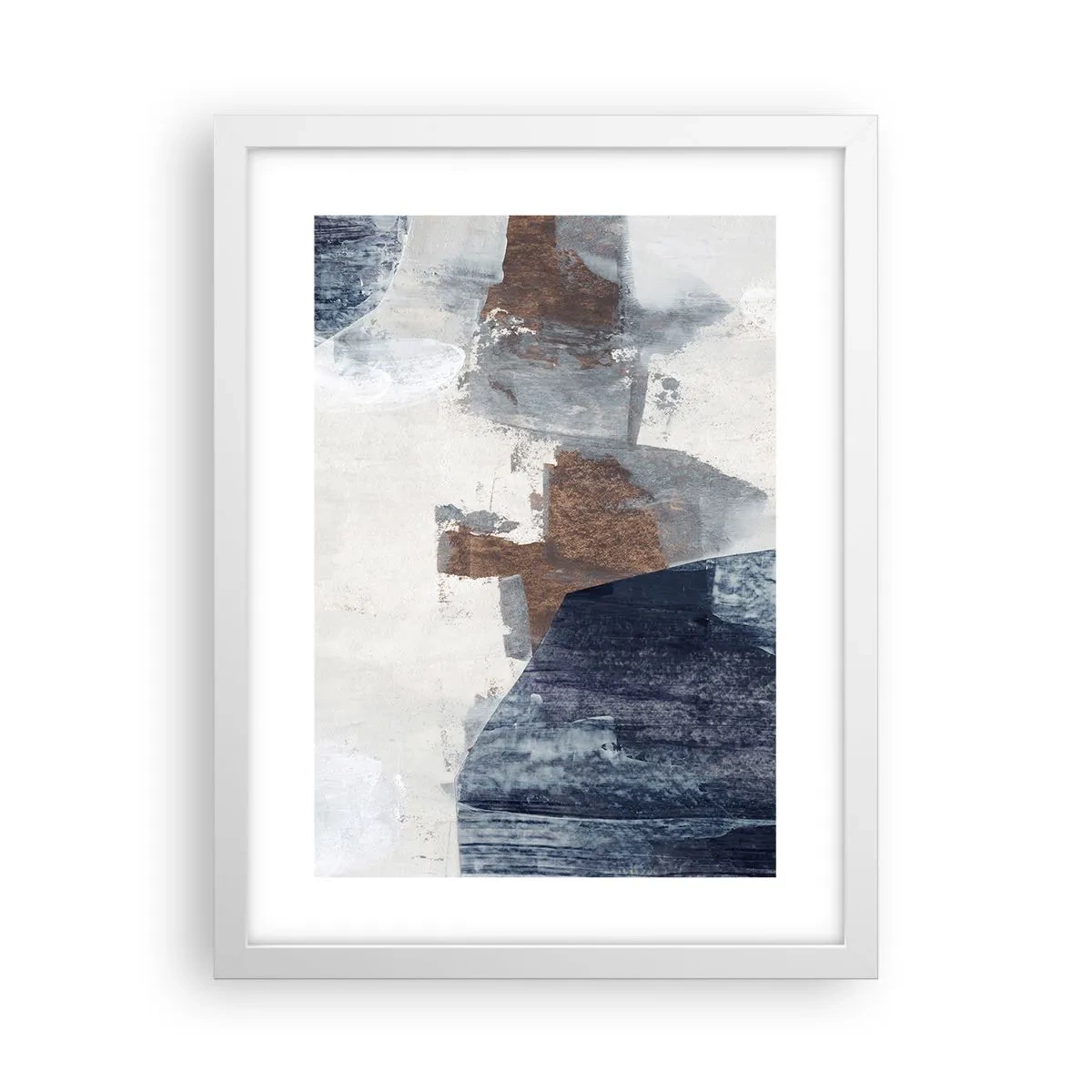 Poster in een witte lijst - Blauwe en bruine vormen - 30x40 cm