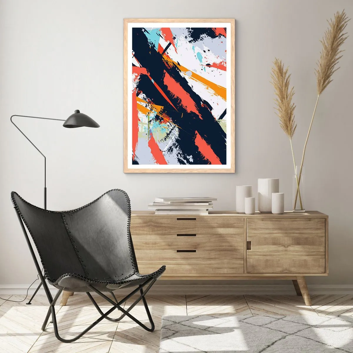 Een poster in een licht eiken lijst - Dynamische compositie - 50x70 cm