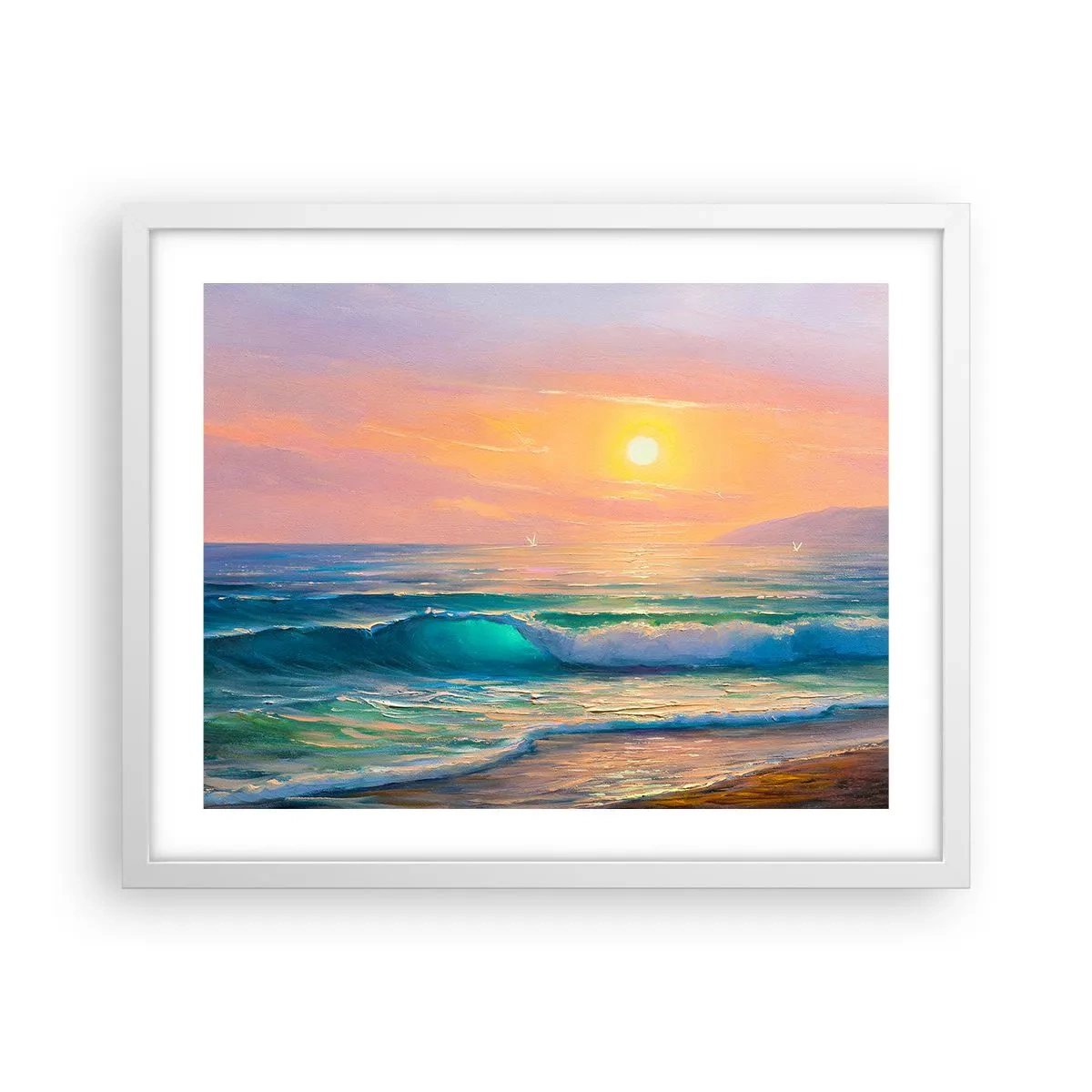 Poster in een witte lijst - Een turquoise lied van de golven - 50x40 cm