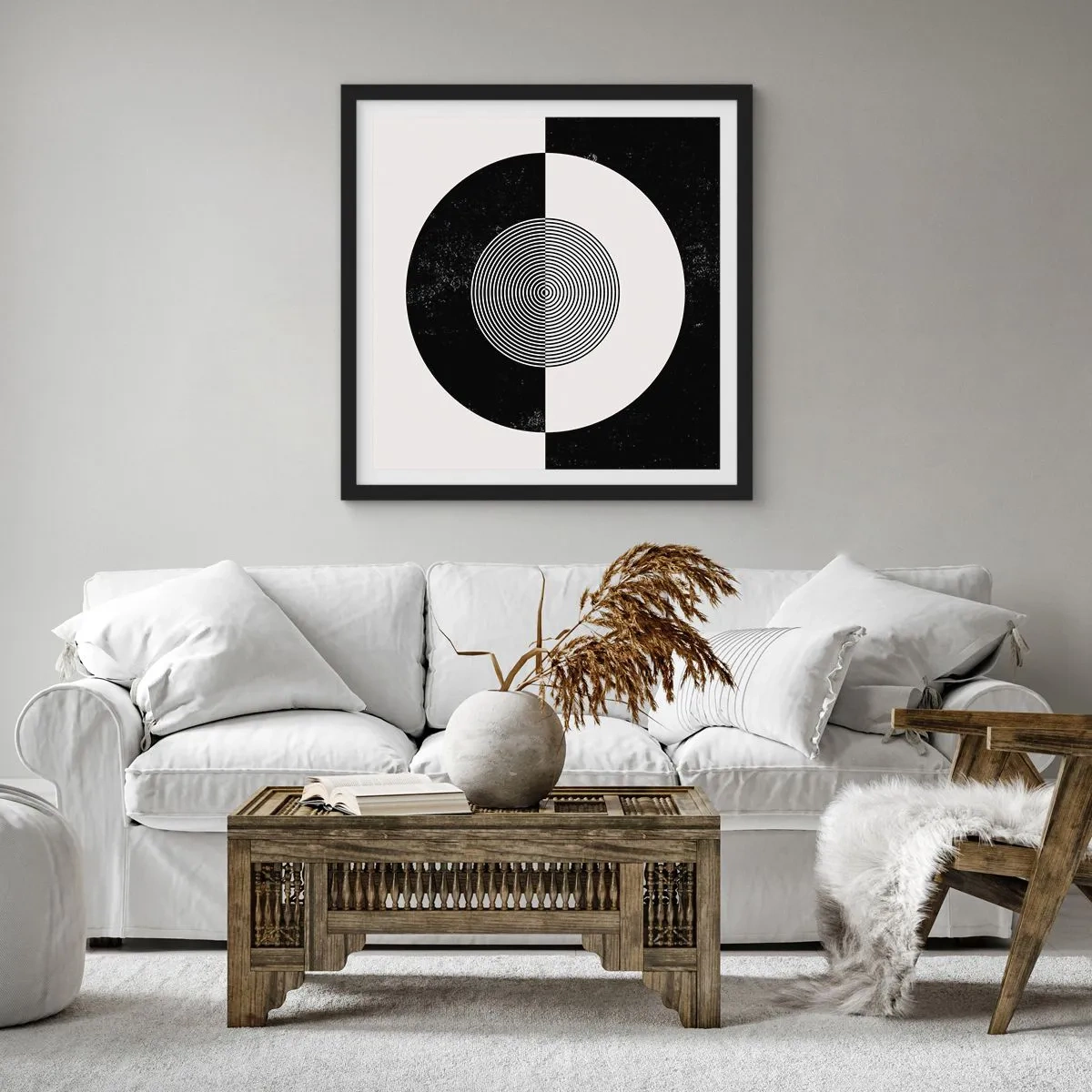 Poster in een zwarte lijst - Harmonie in zwart-wit - 30x30 cm
