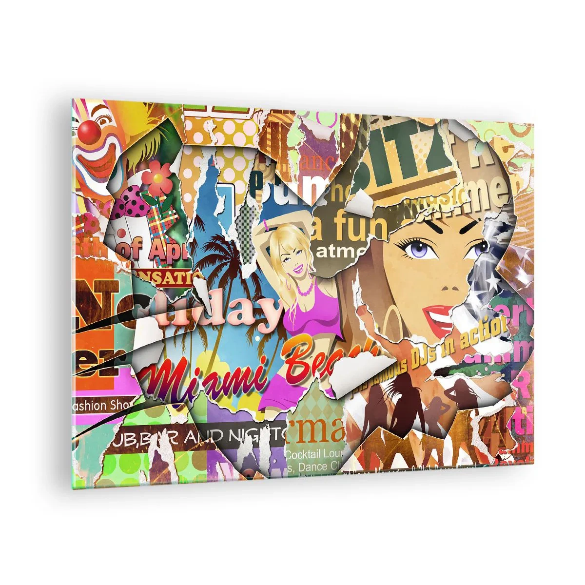 Schilderen op glas - Kleurrijke retrocollage met posters en afbeeldingen - 70x50cm - Zomerse flashbacks - Moderne wanddecoratie voor woonkamer en slaapkamer ARTTOR