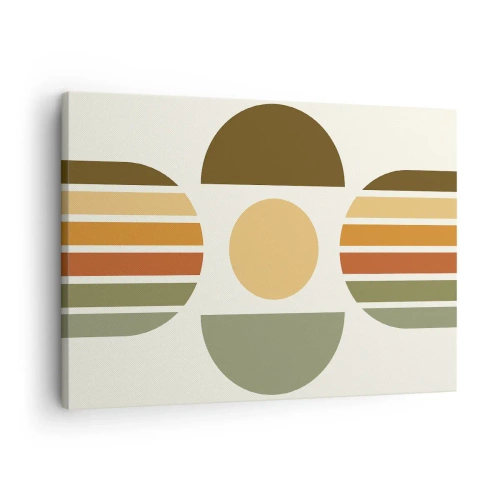 Schilderen op canvas - Geometrische compositie met halve cirkels en strepen in aardse tinten - 70x50cm - In aardetinten - Moderne wanddecoratie voor woonkamer en slaapkamer ARTTOR