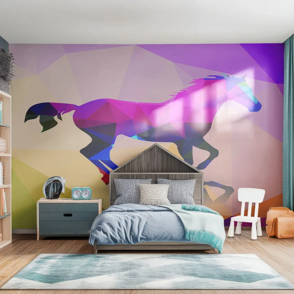 Zelfklevend Fotobehang Deluxe Sticker - Kubisme leeft nog - Dieren, Paard, Geometrische figuur - 250x175 cm