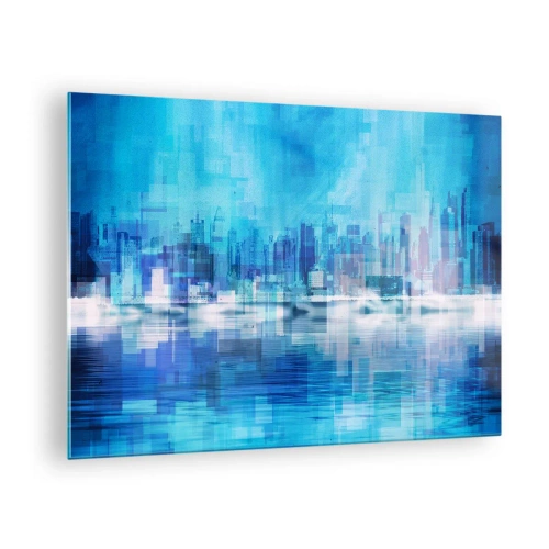 Schilderen op glas - Een modern stadsgezicht in tinten blauw - 70x50cm - Verdronken in het blauw - Moderne wanddecoratie voor woonkamer en slaapkamer ARTTOR