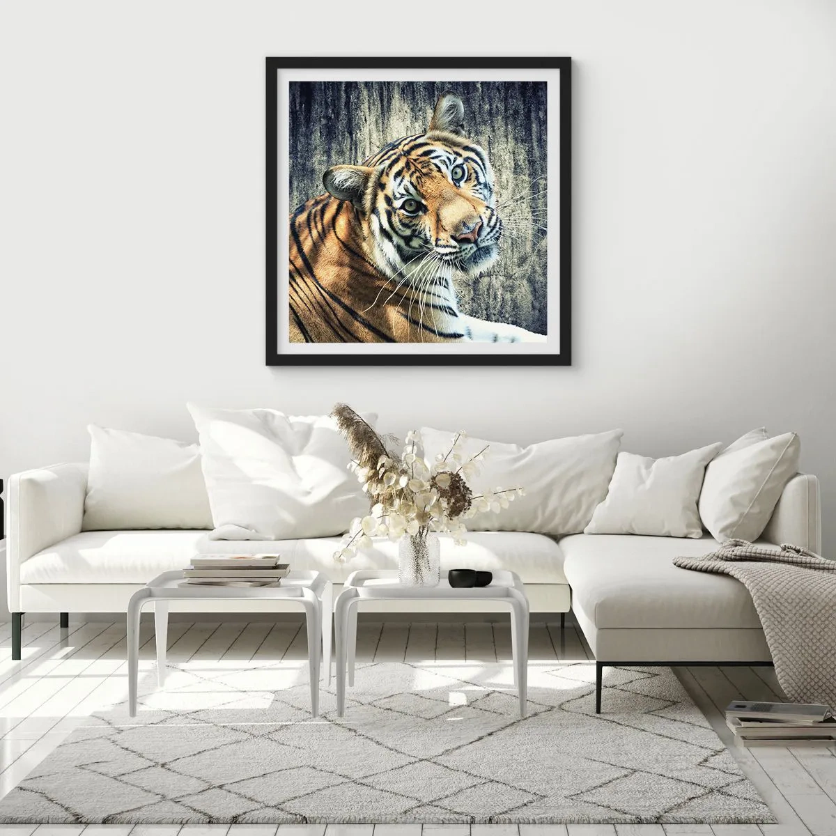 Poster in een zwarte lijst - Portret in stromen van licht - 60x60 cm