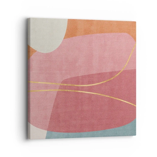 Schilderen op canvas - Pastelkleurcompositie met gouddraad - 30x30 cm