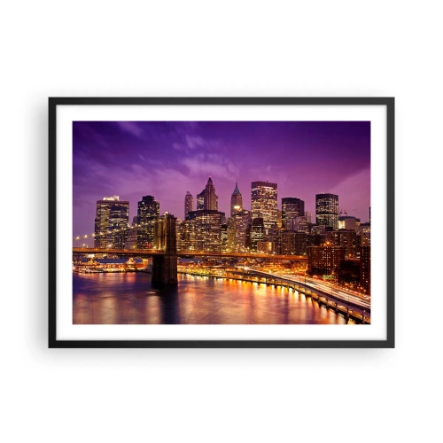 Poster in een zwarte lijst - Violet-goud Manhattan - 70x50 cm