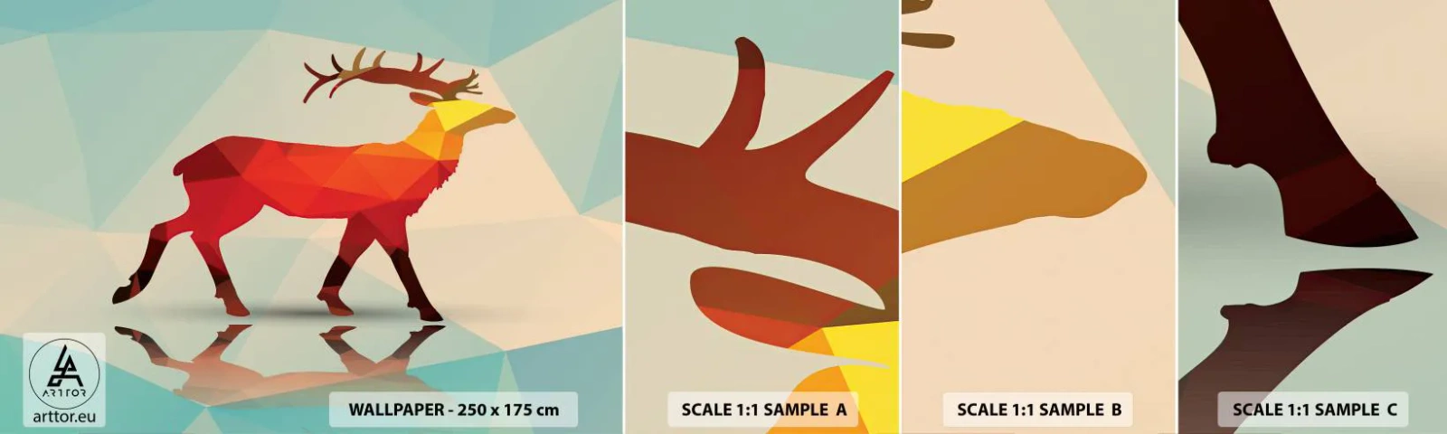 Fotobehang Monster Zelfklevend Deluxe Sticker - Geometrische hert - Dieren, Hert, Geometrische figuur - 100x30 cm