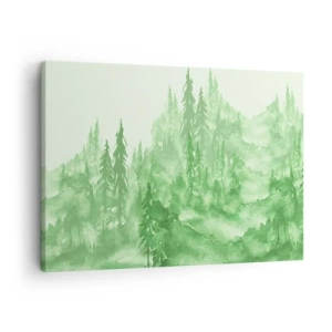 Schilderen op canvas - Groen bos in aquarelstijl op een lichte achtergrond - 70x50cm - Wazig met groene mist - Moderne wanddecoratie voor woonkamer en slaapkamer ARTTOR