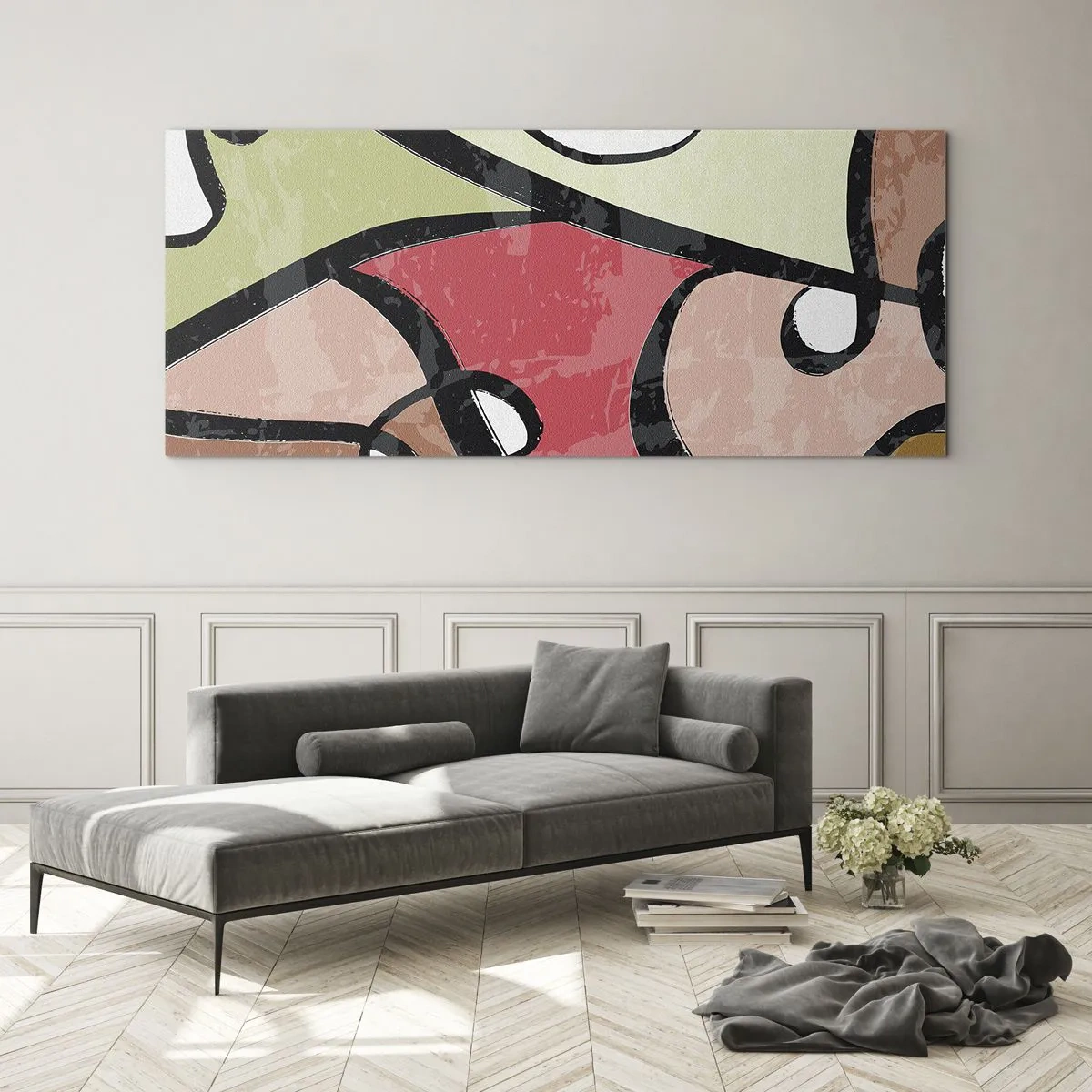 Schilderen op glas - Pirouettes tussen kleuren - 160x50 cm