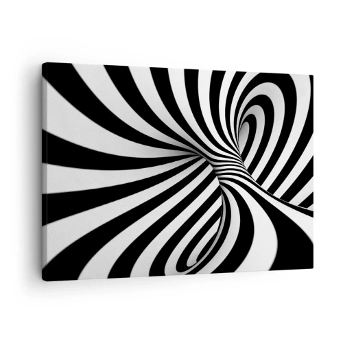 Schilderen op canvas - Abstracte tunnel met zwart-witte spiraalstrepen - 70x50cm - Compositie: dansende ruimte - Moderne wanddecoratie voor woonkamer en slaapkamer ARTTOR