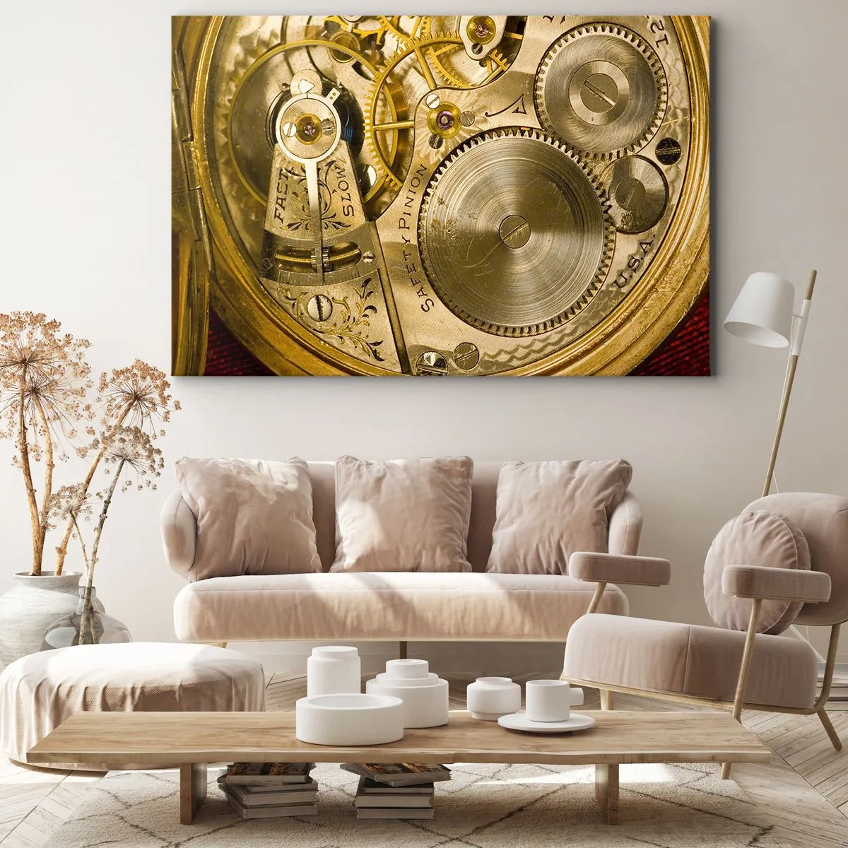 Schilderen op canvas - Horlogemechanisme met zichtbare tandwielen en details - 70x50cm - Ga met de tijd mee - Moderne wanddecoratie voor woonkamer en slaapkamer ARTTOR