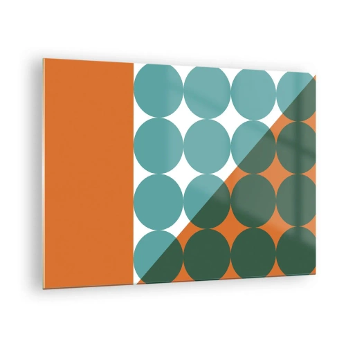 Schilderen op glas - Abstracte geometrische compositie met cirkels en een driehoek - 70x50cm - Omhoog en diagonaal - Moderne wanddecoratie voor woonkamer en slaapkamer ARTTOR
