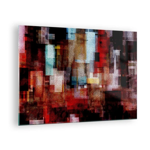Schilderen op glas - Abstracte geometrische compositie in tinten rood - 70x50cm - Het is een allegaartje - Moderne wanddecoratie voor woonkamer en slaapkamer ARTTOR