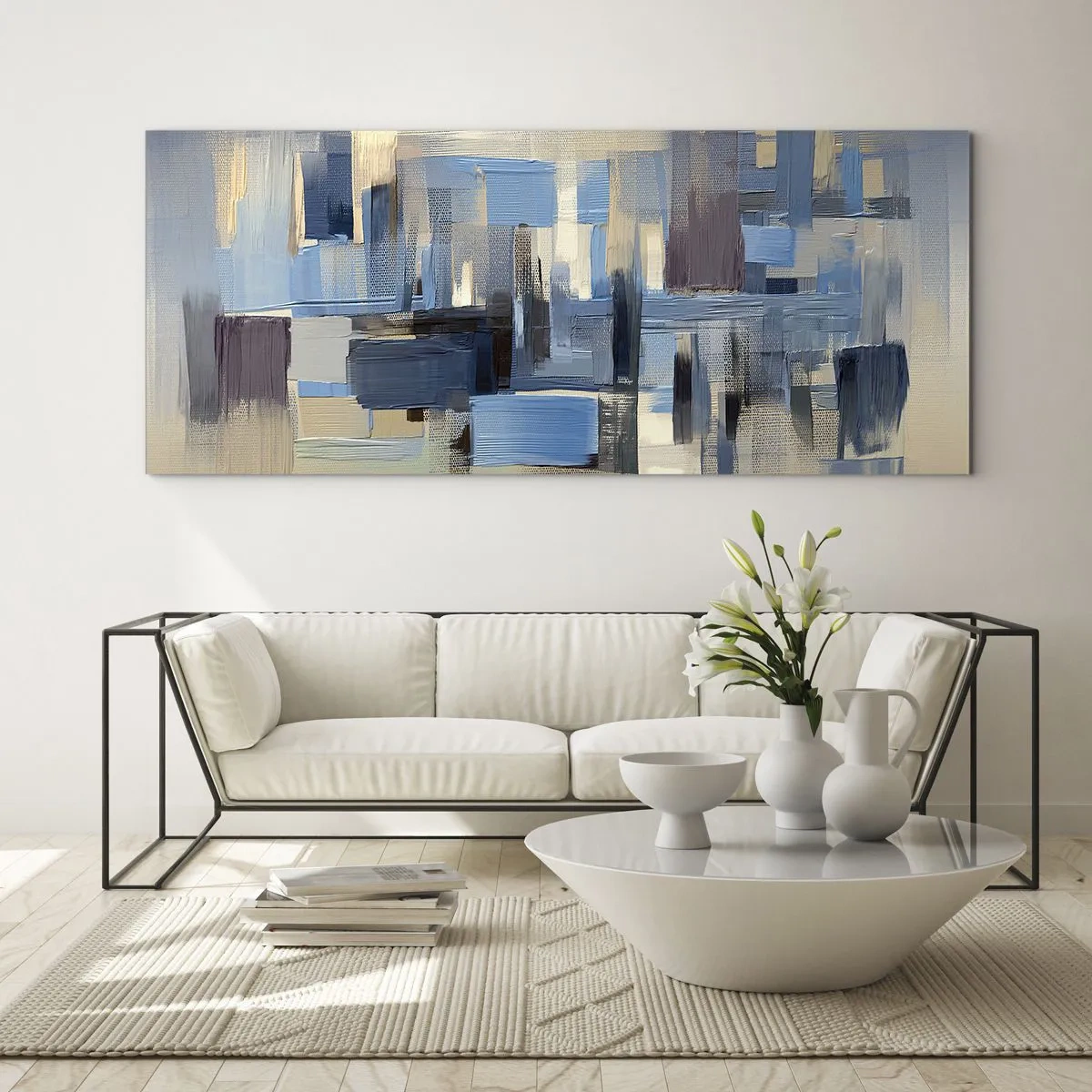 Schilderen op glas - Blauwe constructie - 100x40 cm