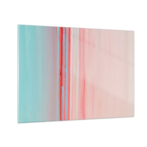Schilderen op glas - Verticale strepen in pasteltinten roze en blauw - 70x50cm - Abstractie bij dageraad - Moderne wanddecoratie voor woonkamer en slaapkamer ARTTOR