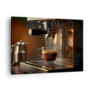 Schilderen op canvas - Koffiemachine met een kopje aromatische espresso - 70x50cm - Een sensuele mix - Moderne wanddecoratie voor woonkamer en slaapkamer ARTTOR