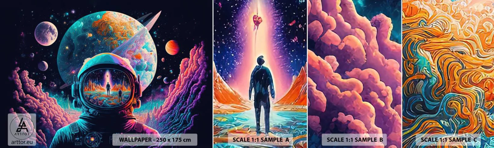 Fotobehang Staaltje Standard Eco - Filosofen hebben er niet van gedroomd - Astronaut, Futuristisch, Kosmos - 100x30 cm