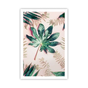 Poster - Een studie van groen op een roze achtergrond - 61x91 cm