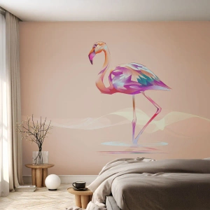 Fotobehang Premium Sand - De vogel van goede emoties - Flamingo, Vogel, Abstractie - 100x70 cm