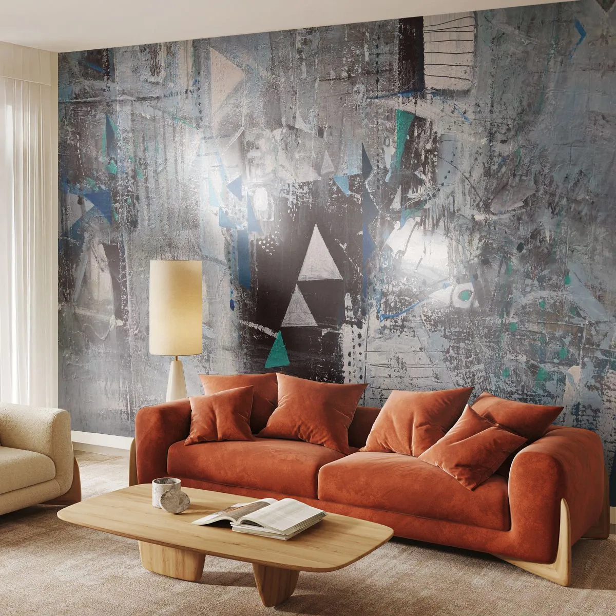 Fotobehang Premium Sand - Overschrijvende volgorde van driehoeken - Abstractie, Deel, Modern patroon - 500x350 cm