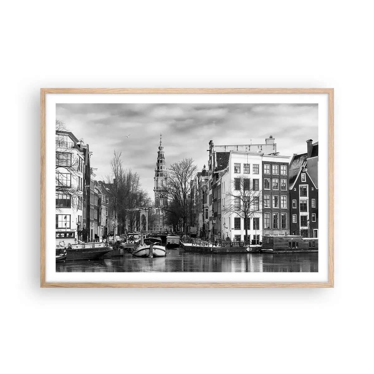 Een poster in een licht eiken lijst - Amsterdamse sferen - 91x61 cm