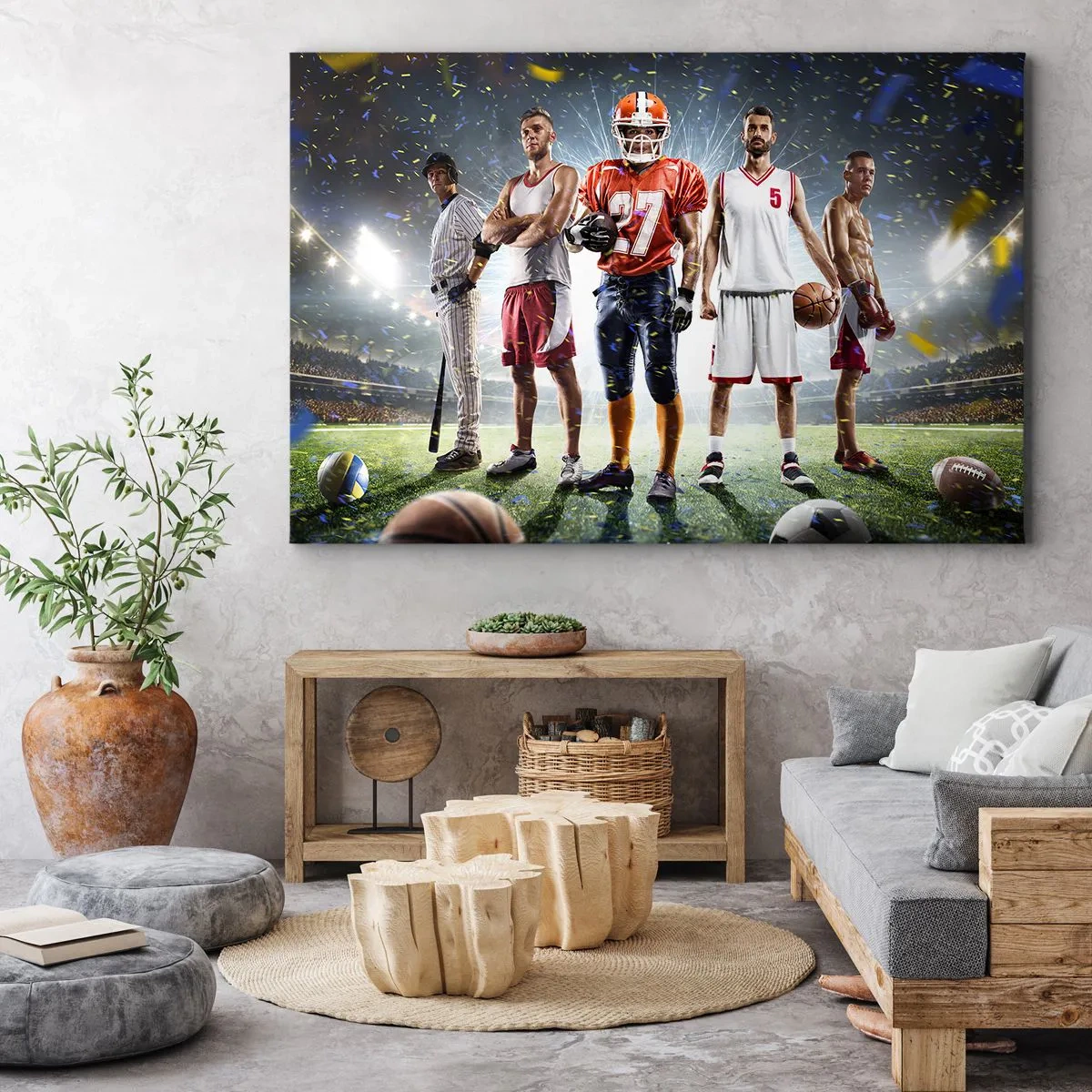 Schilderen op canvas - Een dynamische scène van atleten van verschillende disciplines in het stadion onder de schijnwerpers - 70x50cm - Veldgladiatoren - Moderne wanddecoratie voor woonkamer en slaapkamer ARTTOR