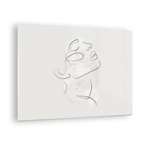 Schilderen op glas - Een minimalistisch vrouwengezicht getekend met één lijn. - 70x50cm - De omtrek van een droom - Moderne wanddecoratie voor woonkamer en slaapkamer ARTTOR