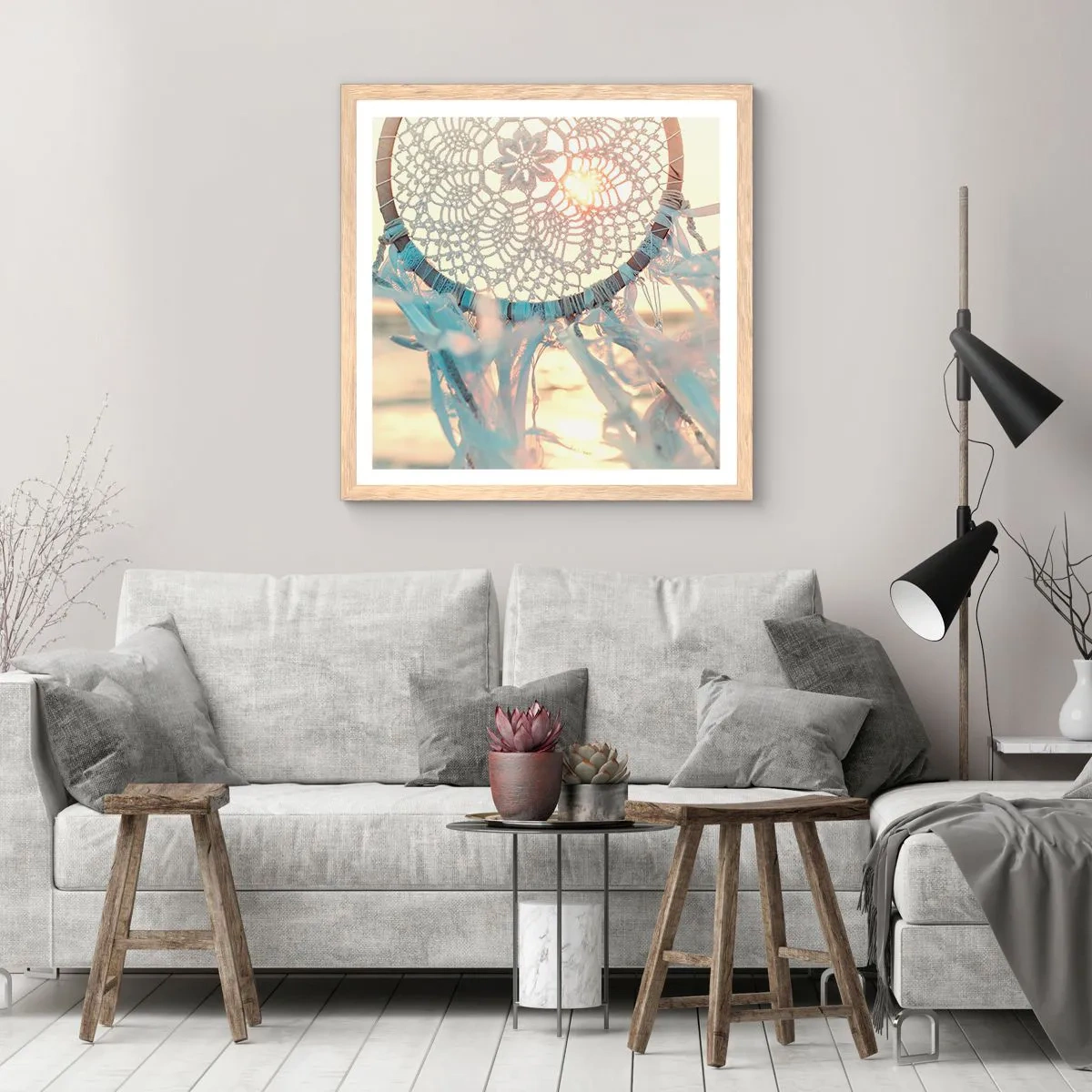 Een poster in een licht eiken lijst - Kanten totem - 60x60 cm